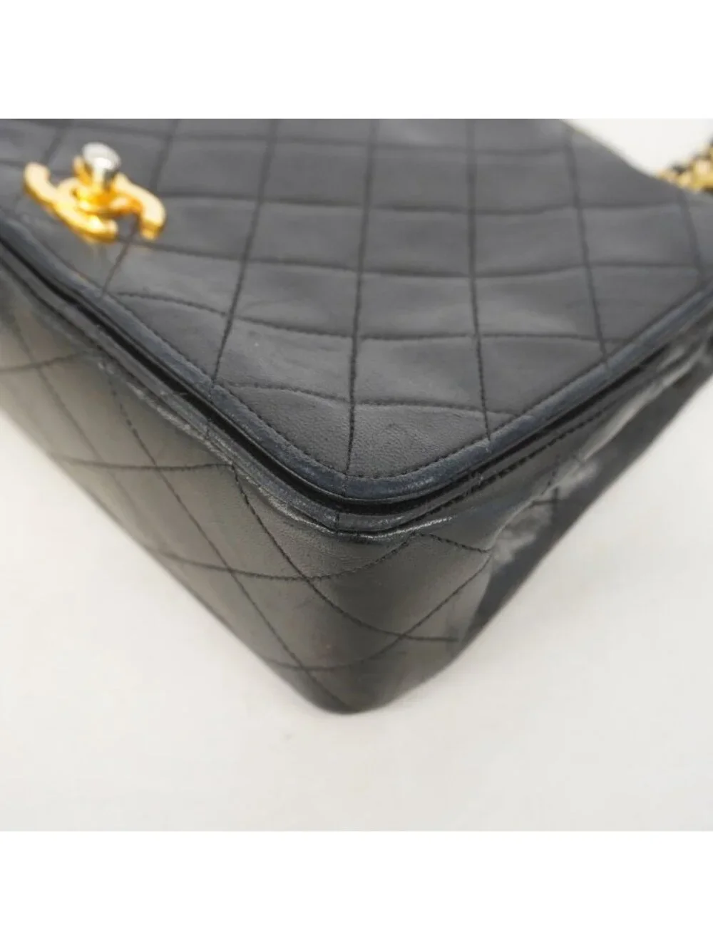 Chanel Shoulder Bag Quilted Lambskin Black Gold